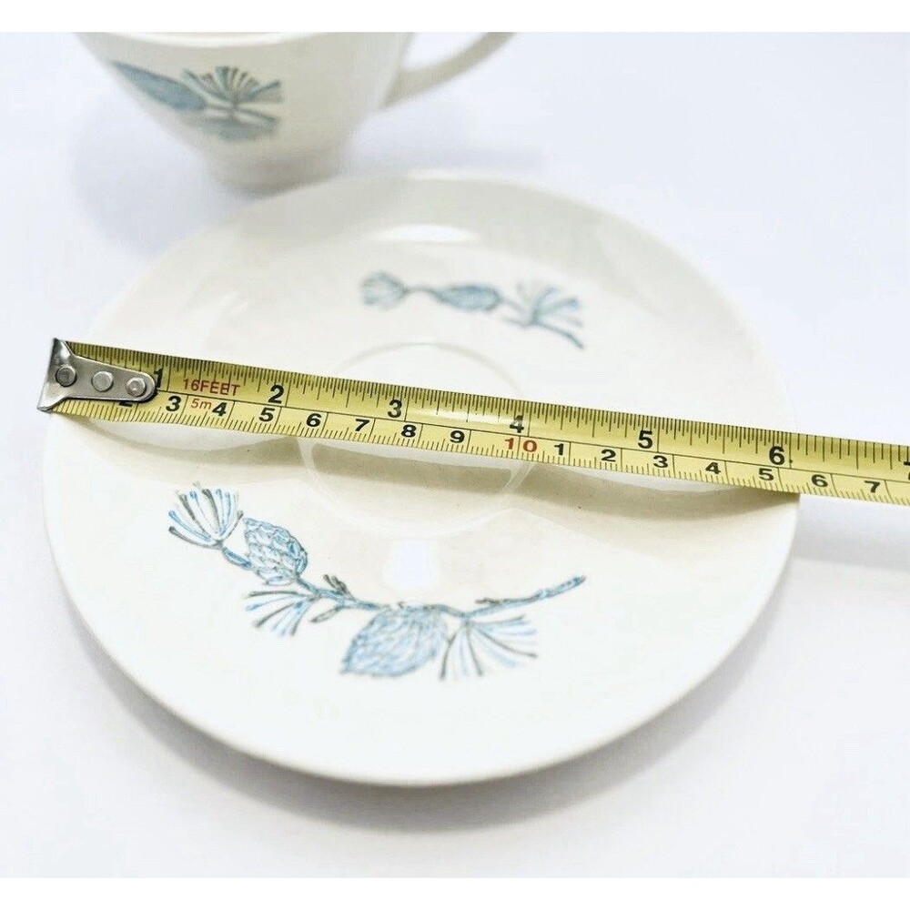 Vintage Marcrest Blue Spruce Pinecone Cup & Saucer 6oz Ivory MCM USA - Picture 5 of 9